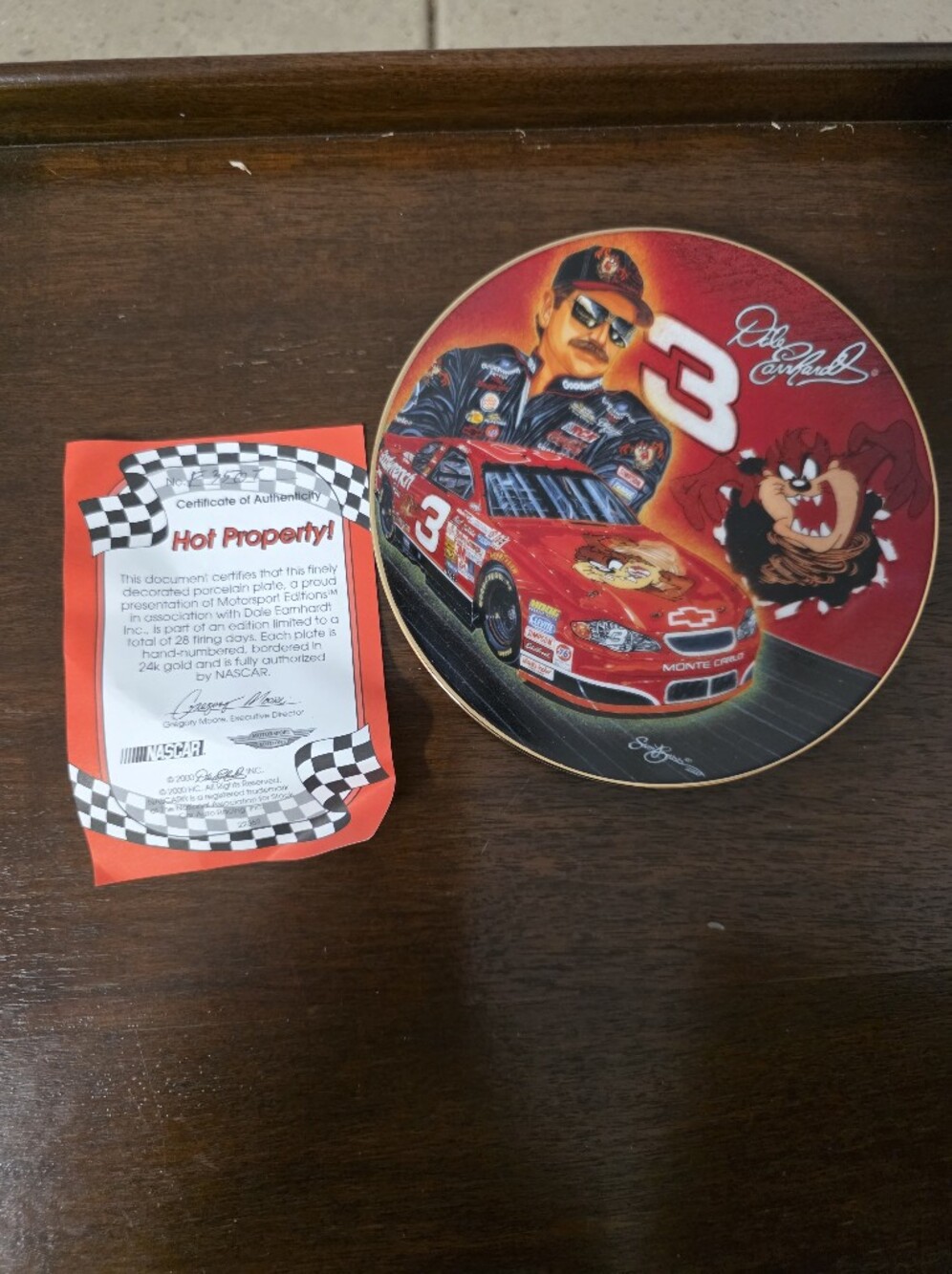 Nascar Red and Black Collectible Plate with Taz and Race Car